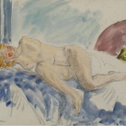 Young Woman on Blue Sofa